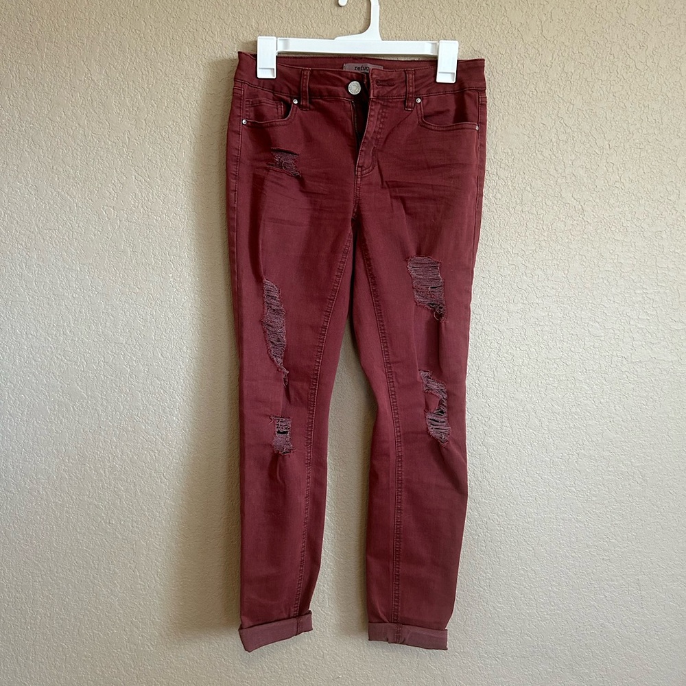 Deep Salmon Pink Red Jeans from Refuge Size 2 Stretchy Skinny